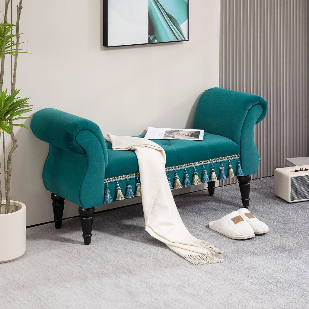 Panca imbottita in stile vintage, 117 x 40 x 58 cm, verde, per soggiorno, camera da letto e ingresso