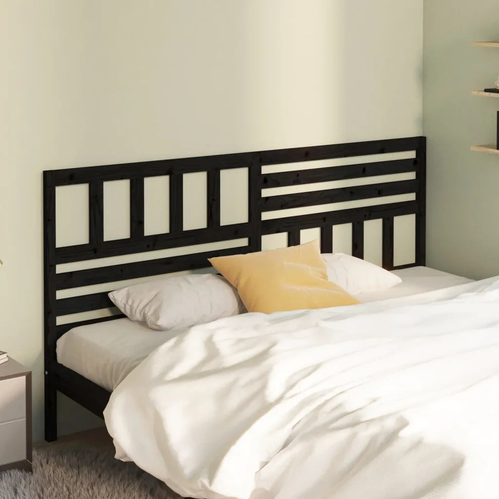 Testiera | Testata per Letto Nera 206x4x100 cm in Legno Massello di Pino