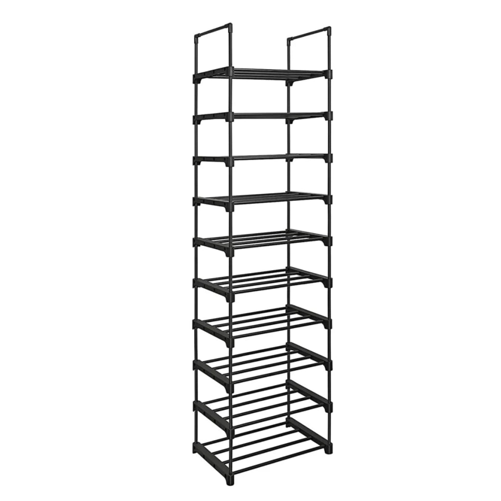 Scarpiera a 10 ripiani versatile unità di stoccaggio struttura in ferro personalizzabile salvaspazio per corridoio soggiorno camera da letto 45 x 30 x 174 cm nero 12_0005461