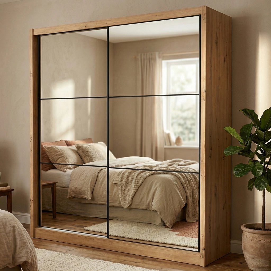 Armadio Camera da Letto Godrano, Guardaroba Grande Appendiabiti, 213x215.5h cm Marrone Rovere Nodi