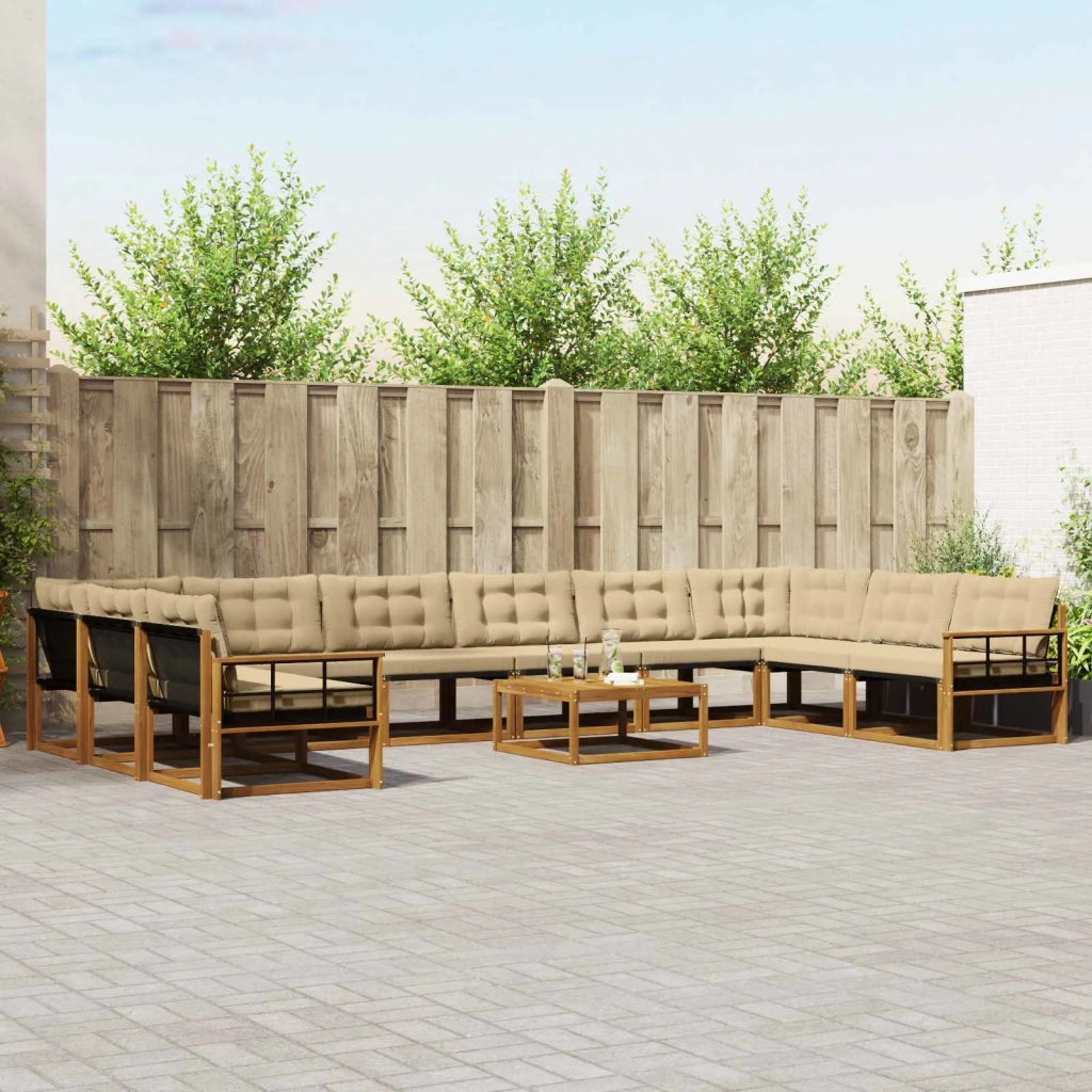 Set di divani da esterno con cuscino 11 pcs Naturale e Beige