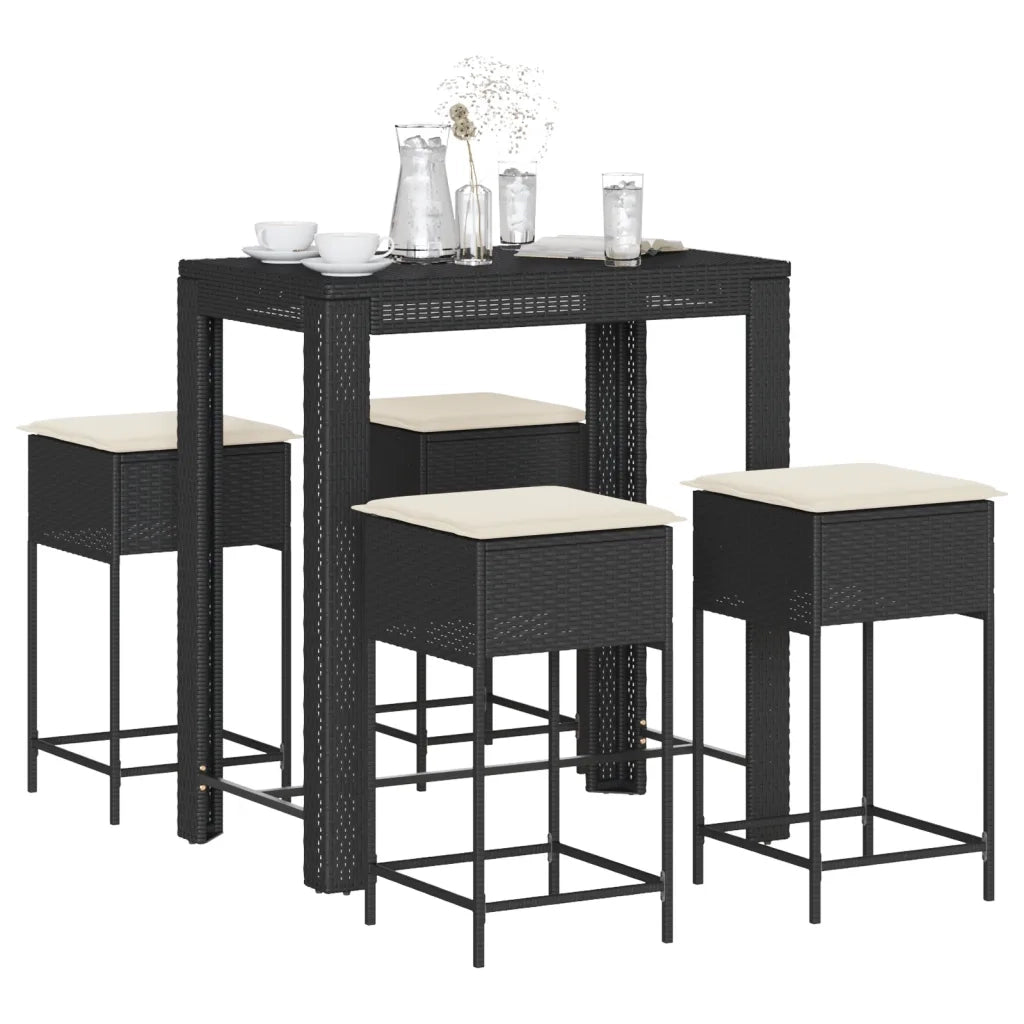 Set Bar da Giardino 5 pz con Cuscini in Polyrattan Nero 3261454