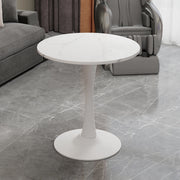 Tavolino rotondo moderno in marmo artificiale bianco