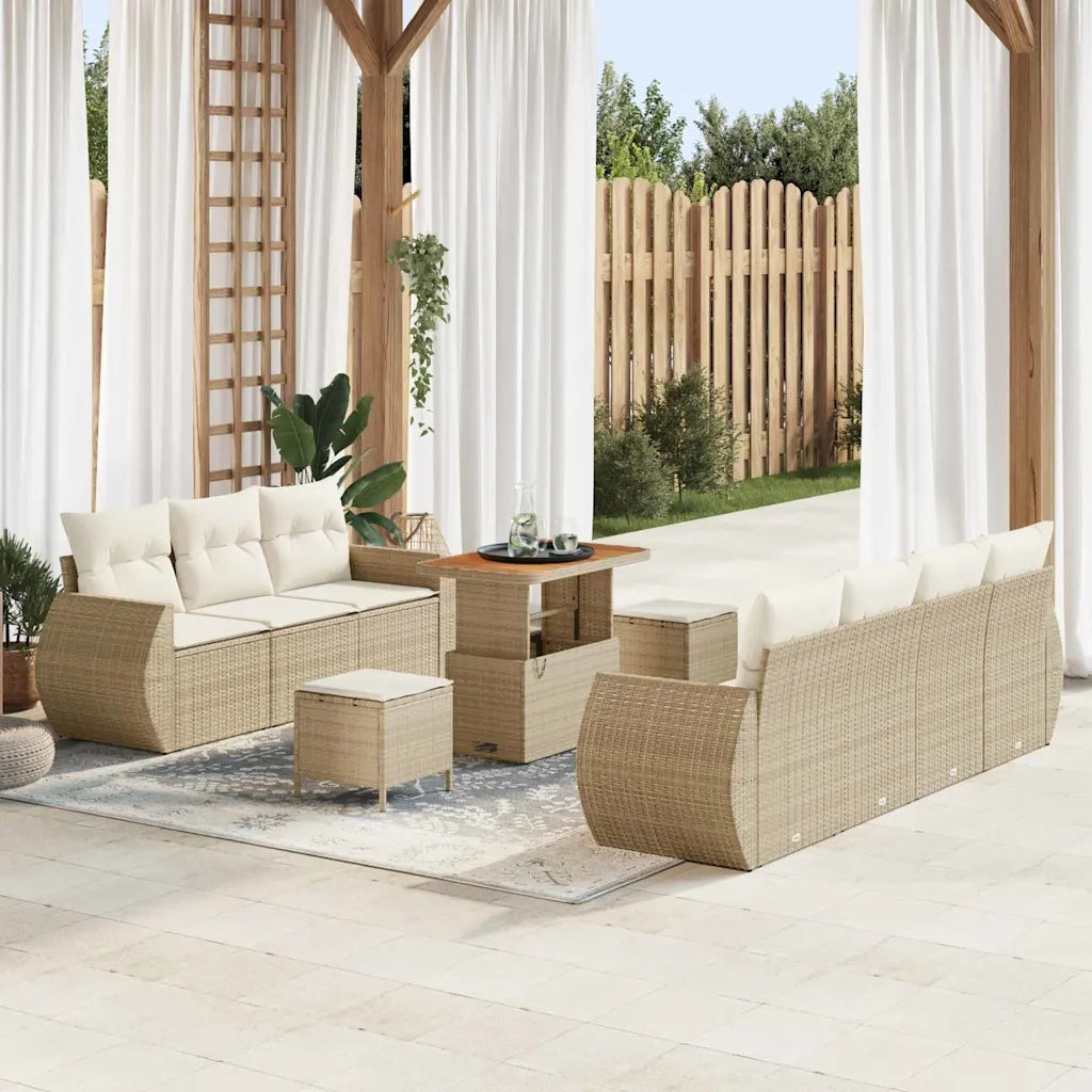 Set Divano da Giardino 10 pcs Beige e Crema polyrattan