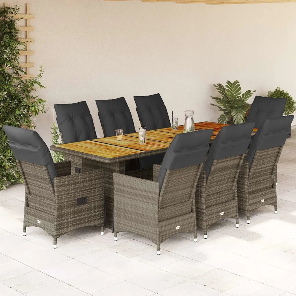 vidaXL Set Bistrò da Giardino 9 pz con Cuscini in Polyrattan Grigio