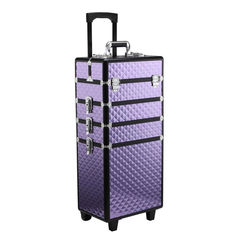 TROLLEY PER MAKE UP PROFESSIONALE IN ALLUMINIO VIOLA CON VALIGETTA REMOVIBILE