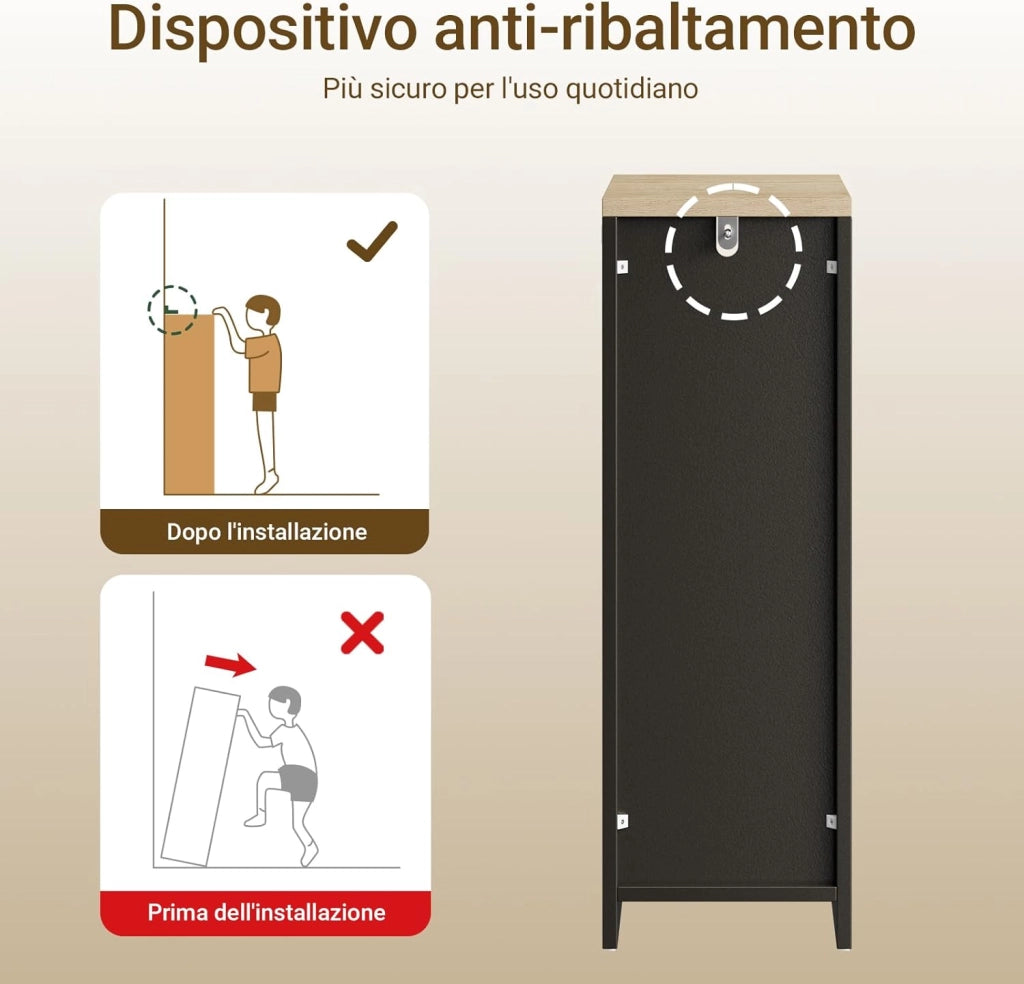 Comodino camera da letto 20 cm larghezza, Tavolino salotto con 2 cassetti & scomparto aperto per piccoli spazi, Comodino stretto per camera da letto soggiorno, 20x35x60 cm Nero, FBT149-SCH