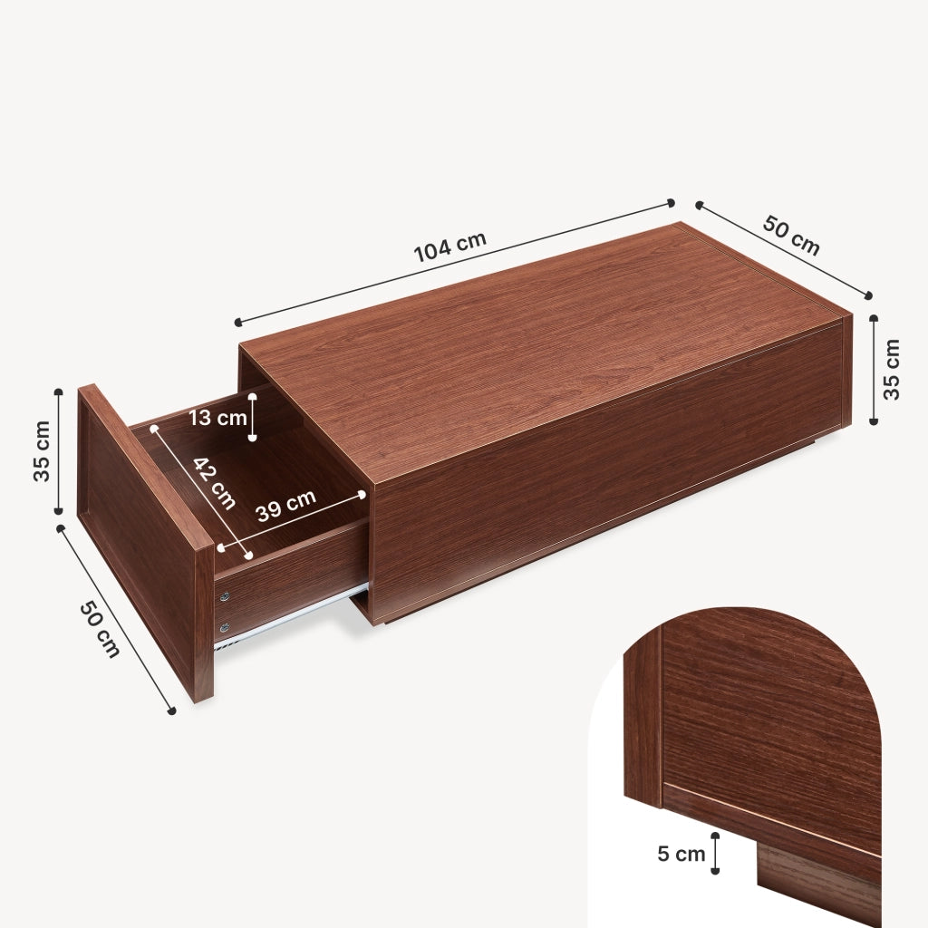 Tavolino Rettangolare Turur da Salotto con 2 Cassetti 104 x 50 x 40 cm - Effetto Noce [en.casa]