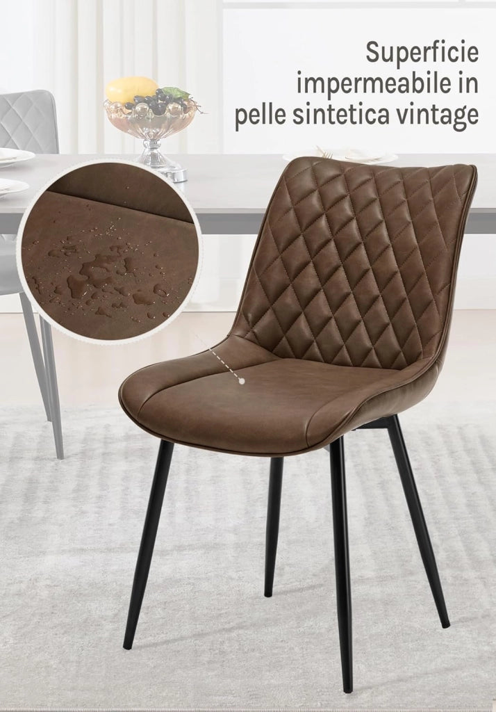 set di 2 sedie cucina moderne sedie imbottite Adatte per Sala da Pranzo, Soggiorno, Camera da Letto Estetica in Ecopelle Marrone Metallo BH210br-2