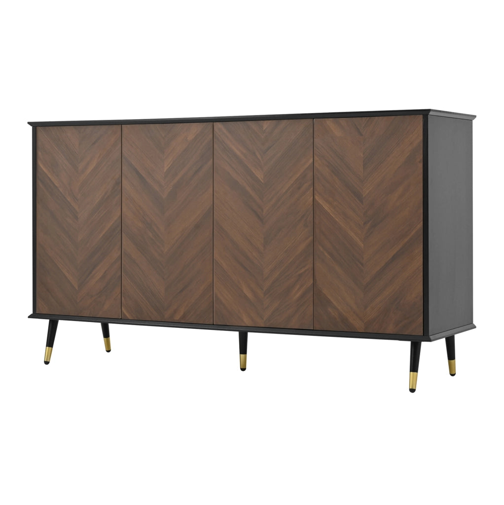 Credenza 140 cm nera e marrone con 4 ante e ripiani regolabili