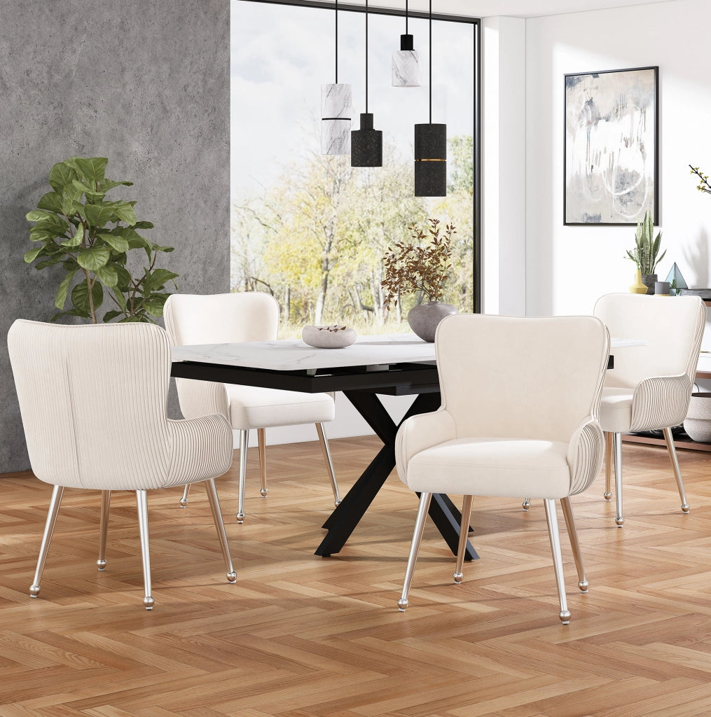 Set di 4 sedie imbottite con braccioli e supporto lombare in velluto beige
