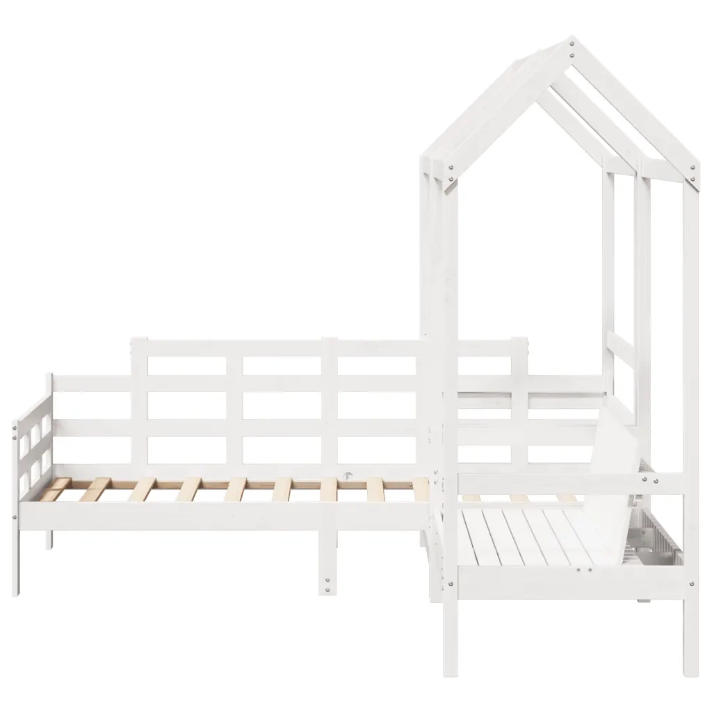 Letto singolo | Letto per adulti | Set Dormeuse e Panca con Tetto Bianco 80x200cm Massello Pino