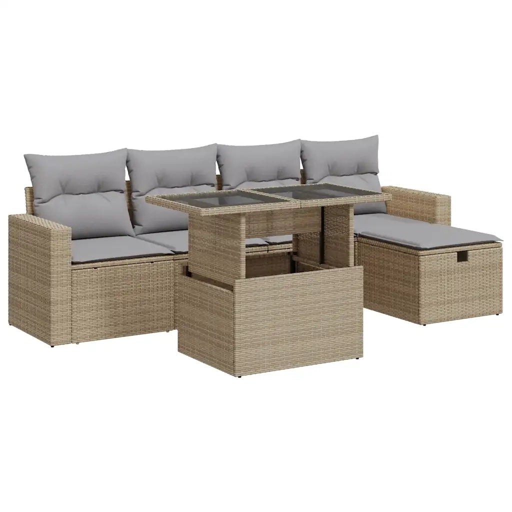 Set Divano da Giardino 6 pz con Cuscini Beige in Polyrattan 3327809