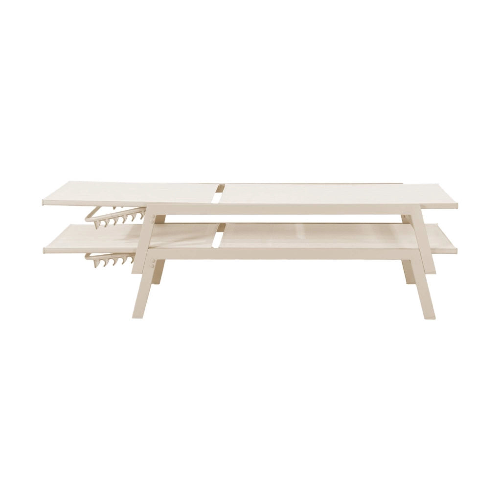 Set 2 lettini prendisole in acciaio multiposizione, beige