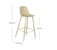 E-STYLO Sgabello da cucina in polipropilene giallo e gambe in metallo giallo con poggiapiedi, 47.5cm X 47cm H. 91.5cm.