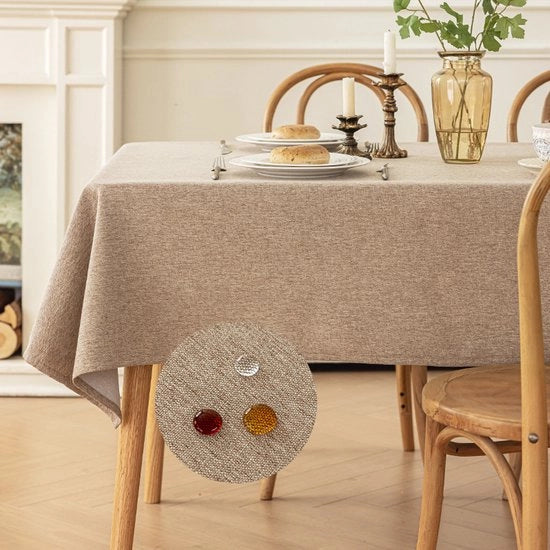 Tavolino in cotone e lino - lavabile - 140*220 cm - rettangolare - impermeabile e resistente alle macchie - kaki