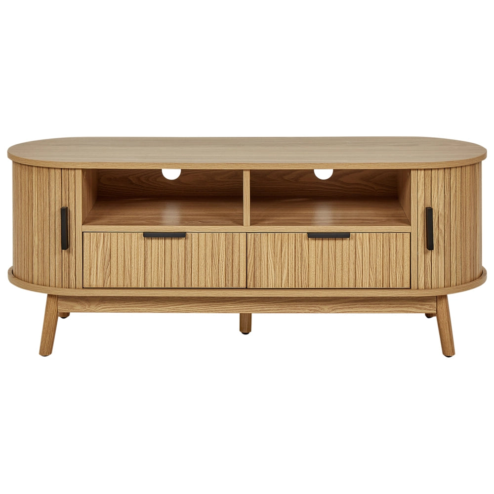 Porta TV Legno chiaro Gambe in legno massiccio MDF 2 ante scorrevoli 2 cassetti 2 ripiani Mobile Soggiorno