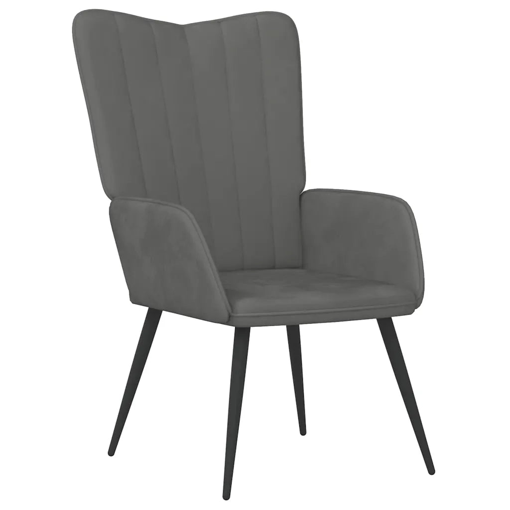 Divano Sedia-Poltrona Relax con Sgabello Grigio Scuro in Velluto