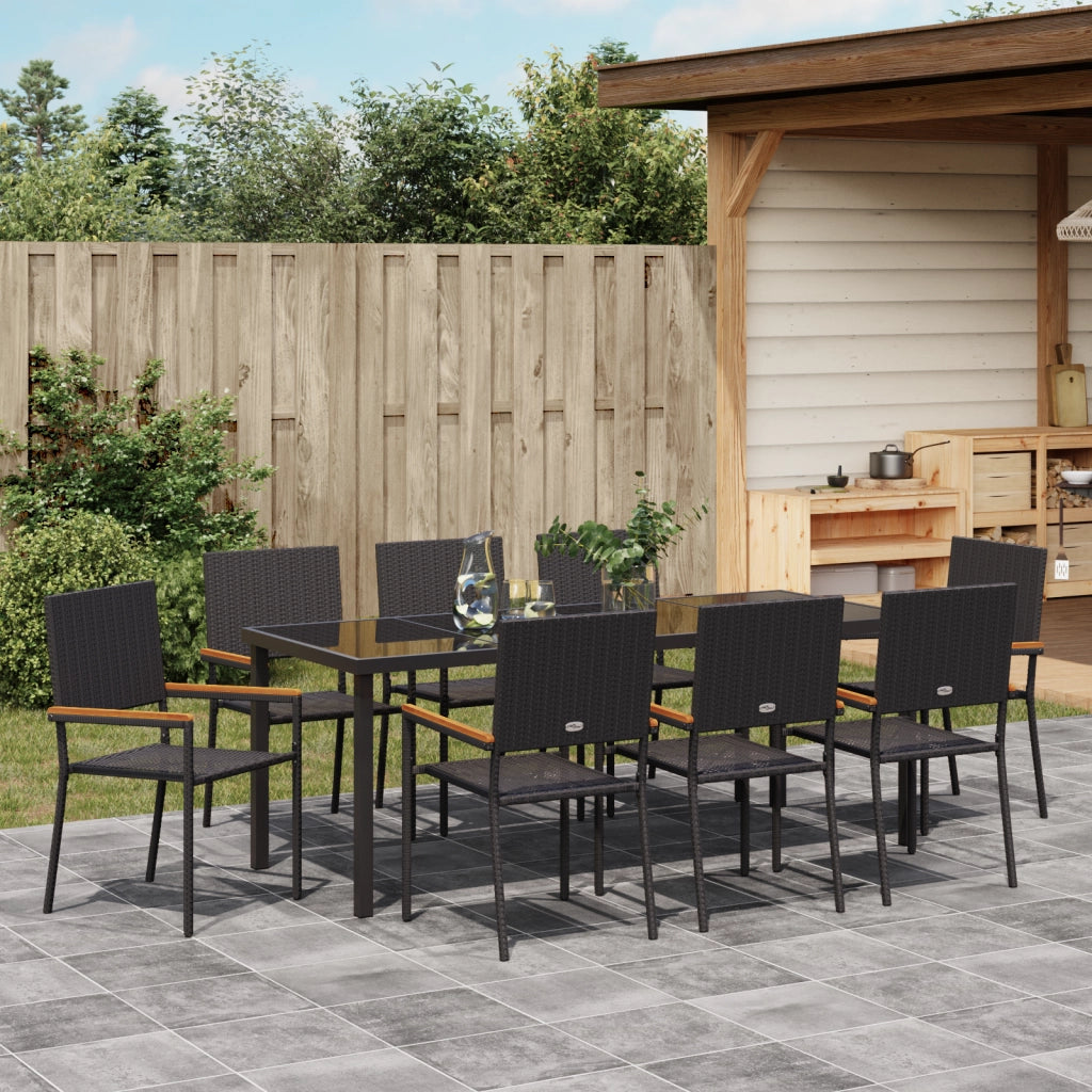 Set da Pranzo Giardino 9 Pezzi Nero Polyrattan