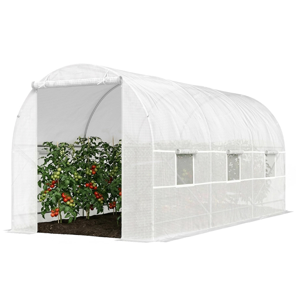 Serra da Giardino a Tunnel 4.5x2x2m con Copertura in PE e Tubi in Metallo, Bianco