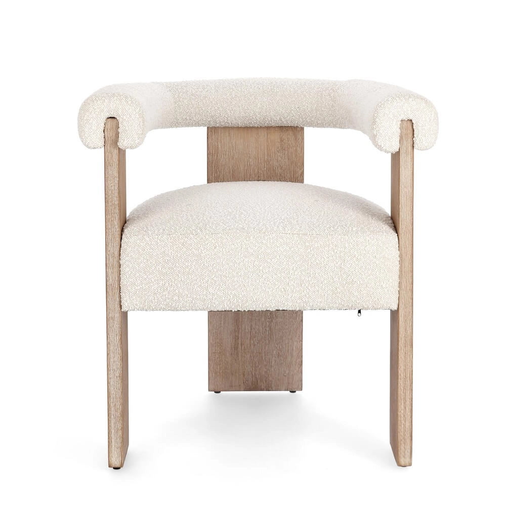 Sedia con Braccioli in Tessuto Bouclé e Struttura in Legno Nero - GORDON
