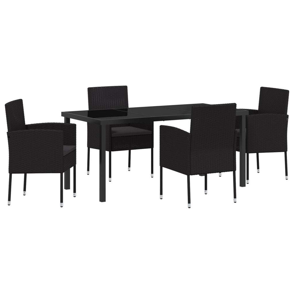 Set da Pranzo da Giardino con Cuscini Neri in Polyrattan