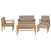 Set Divani Da Giardino Taupe Cuscini In marrone chiaro Massello Di Acacia 4 Posti Con Tavolo Set
