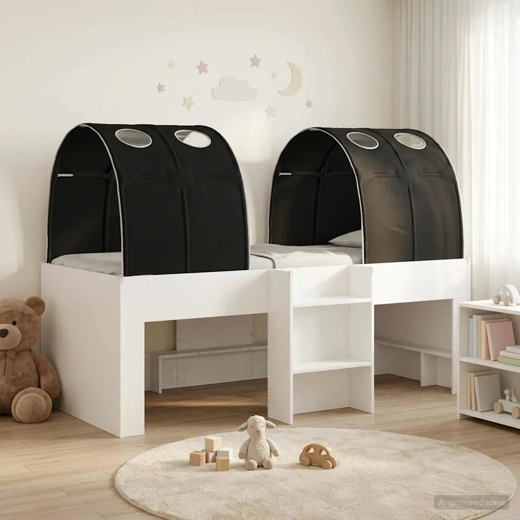 Letto con Tunnel 4 pcs Bianco e Nero Legno ingegnerizzato