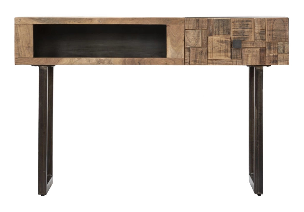 Consolle in legno di acacia e metallo, cassetto 118x40x79cm Mumbai