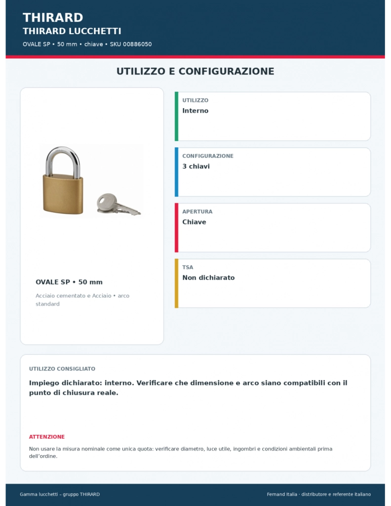 Lucchetto ovale 50 mm, arco in acciaio cementato, 3 chiavi – Serrurerie de Picardie