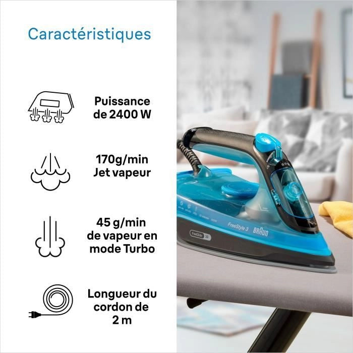 Braun FI3194 BK freestyle 3 - ferro a vapore - potenza 2400 W - vapore costante 45 g/min premendo 200 g/min - suola superceica