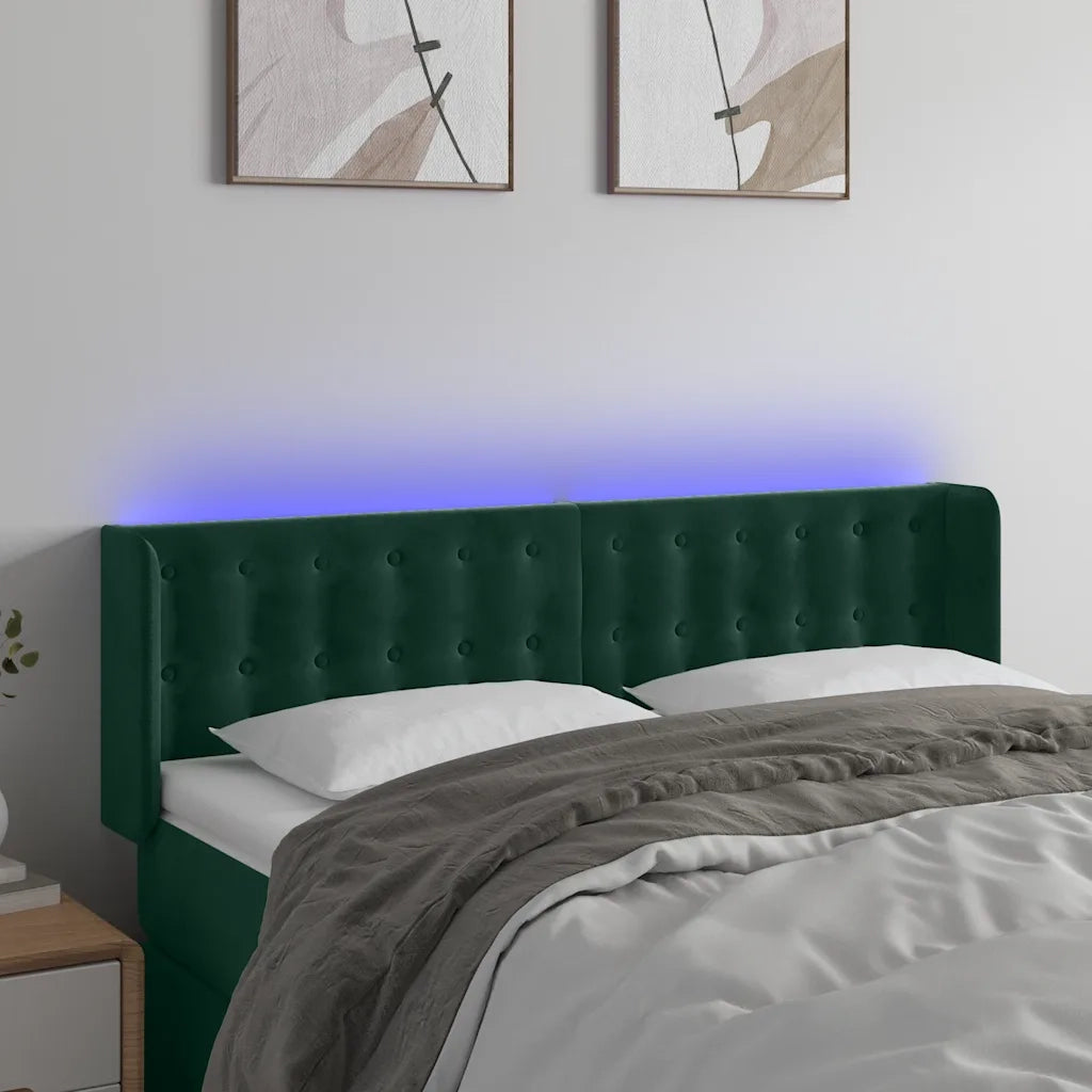 Testiera | Testata a LED Verde Scuro 147x16x78/88 cm in Velluto