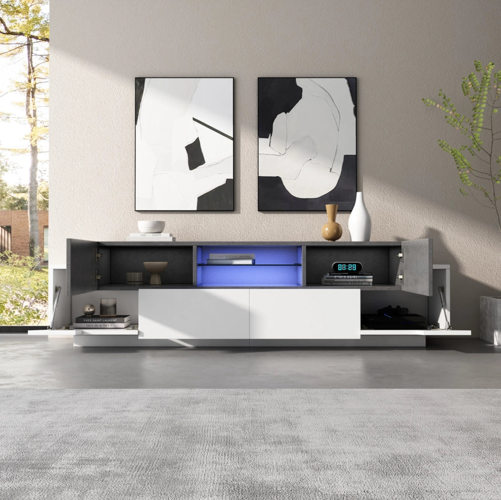 Mobile TV moderno con ripiani in vetro e illuminazione LED