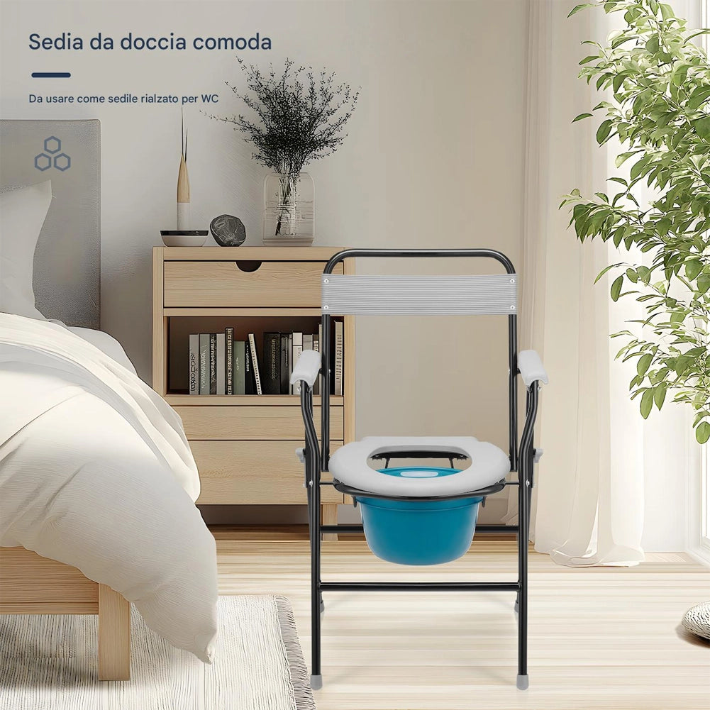 Sedia WC Pieghevole con Vaso Rimovibile per Anziani e Disabili 45.5x46x85cm