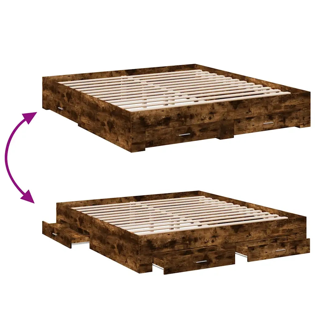Giroletto con Cassetti Rovere Fumo 180x200 cm Legno Multistrato 3280367
