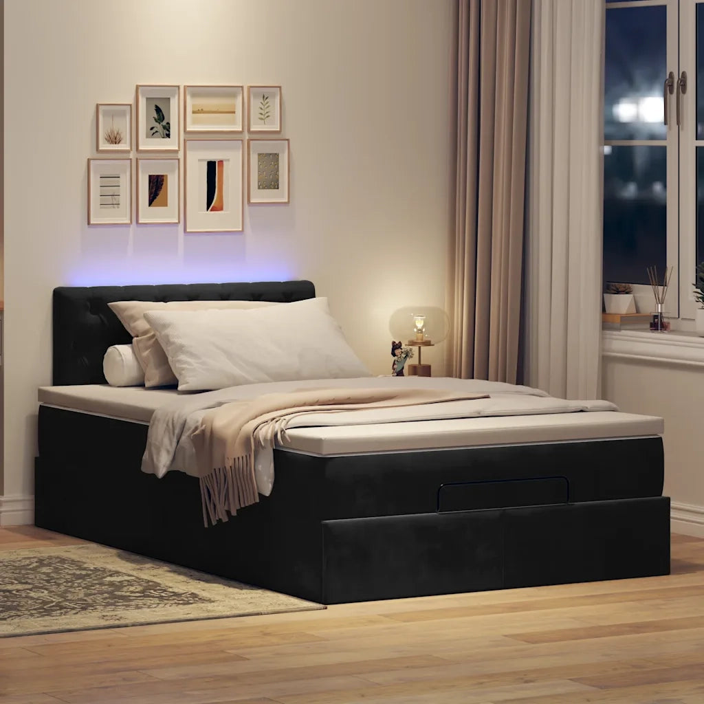 Pouf Letto con Materasso e LED Nero 120x190cm in Velluto