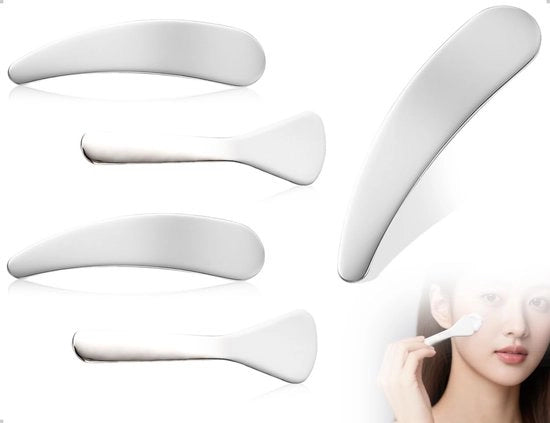 Spazzola per cosmetici 4 pezzi - Applicatore in acciaio inossidabile - Spatola riciclabile - Design unico - Adatto per crema per il viso - Spatola per make-up