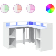 Scrivania | Tavolo da Ufficio con Luci LED Bianca 130x130x91 cm in Truciolato