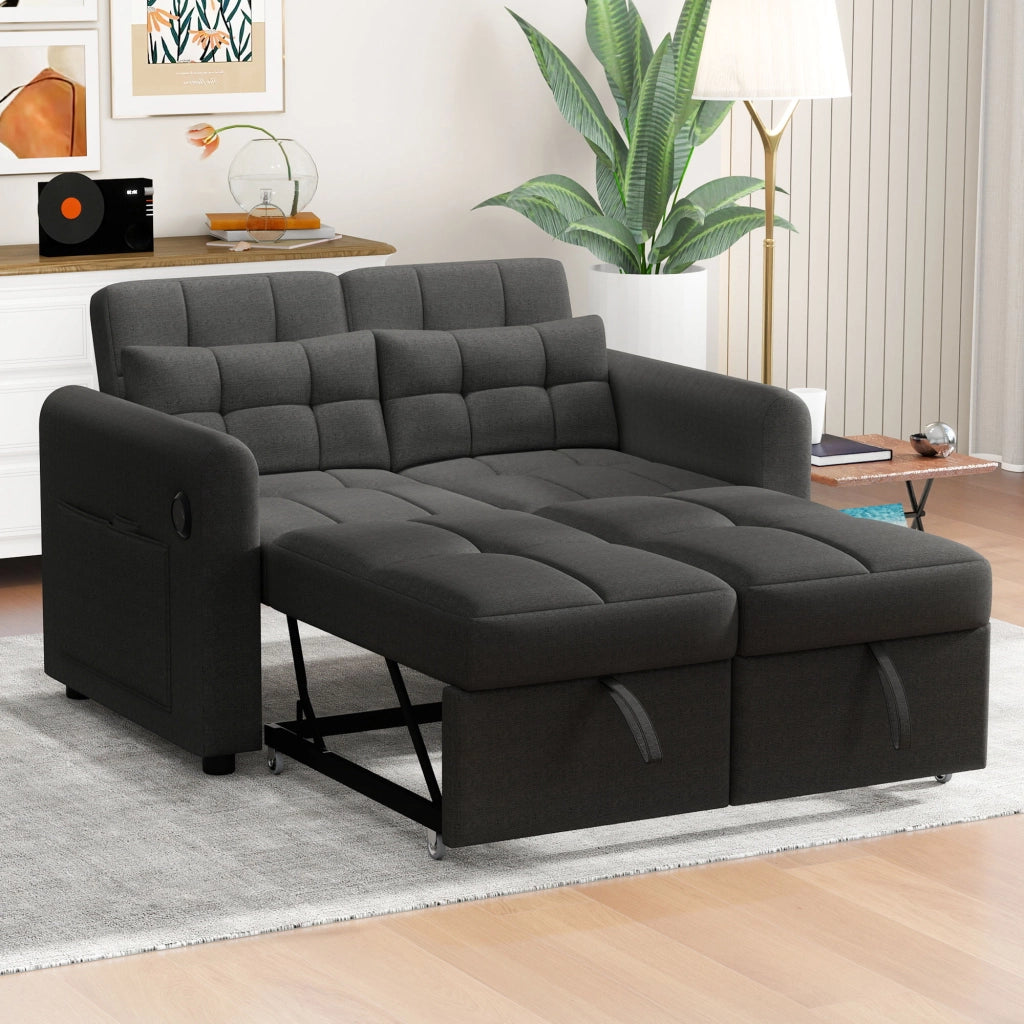 DIVANO LETTO 3-IN-1 142x85x83 cm Grigio in Cotone e Lino