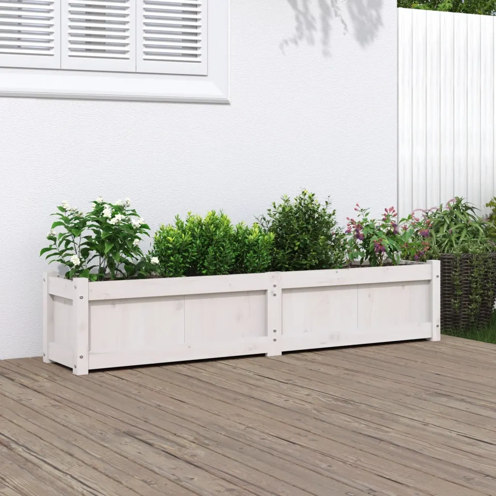 Fioriera da Giardino-Vaso da Esterno Bianca 150x31x31 cm Legno Massello di Pino