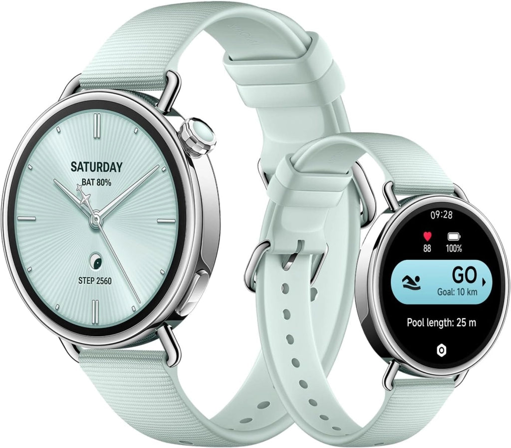 Watch S4 41mm: smartwatch compatto ultra-leggero da 32g, previsione ciclo, salute con un tocco, 150+ modalità sportive, funzioni sicurezza, HyperOS 3, cinturino fluororubber mint Green