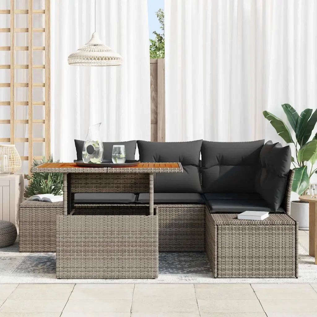 Set Divano da Giardino con cuscino 5 pcs Grigio e Marrone 3349957