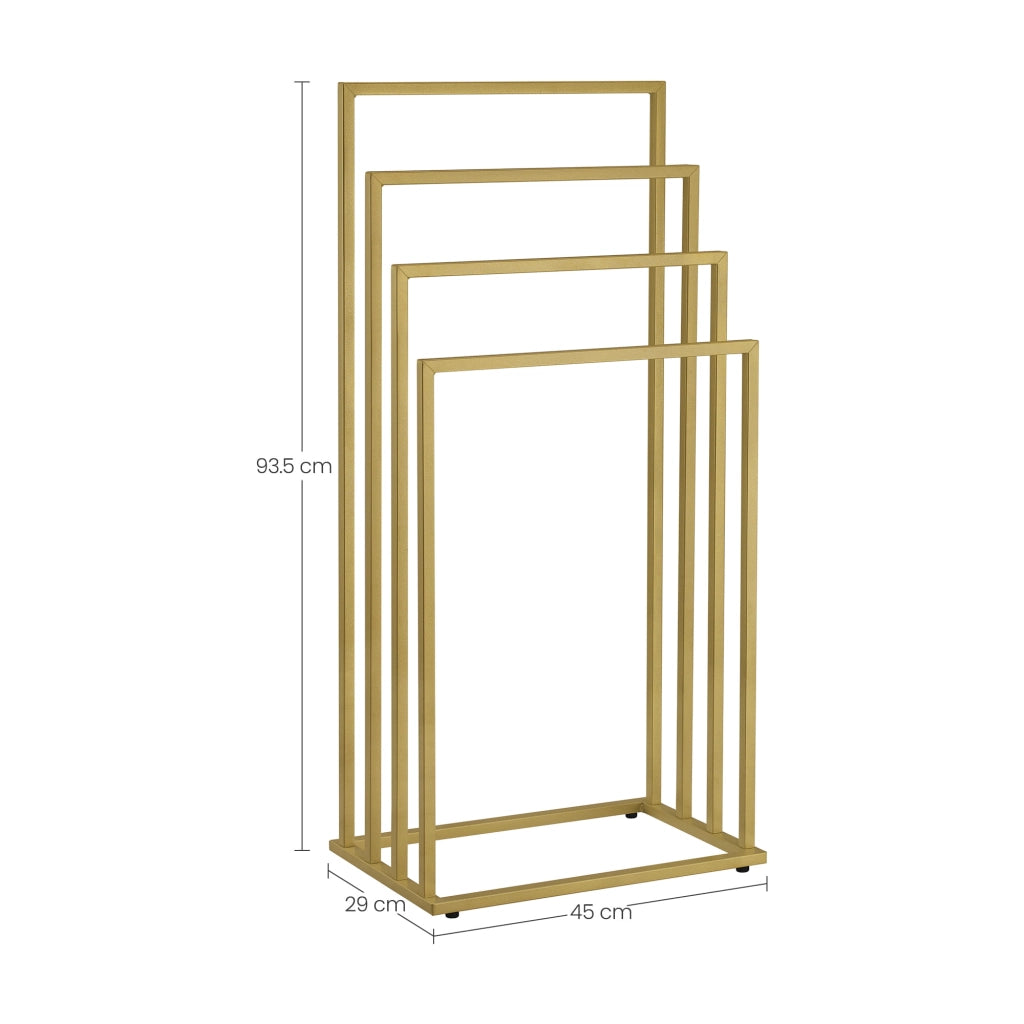 Portasciugamani Valora a 4 ripiani in acciaio dorato, autoportante, 4 ripiani