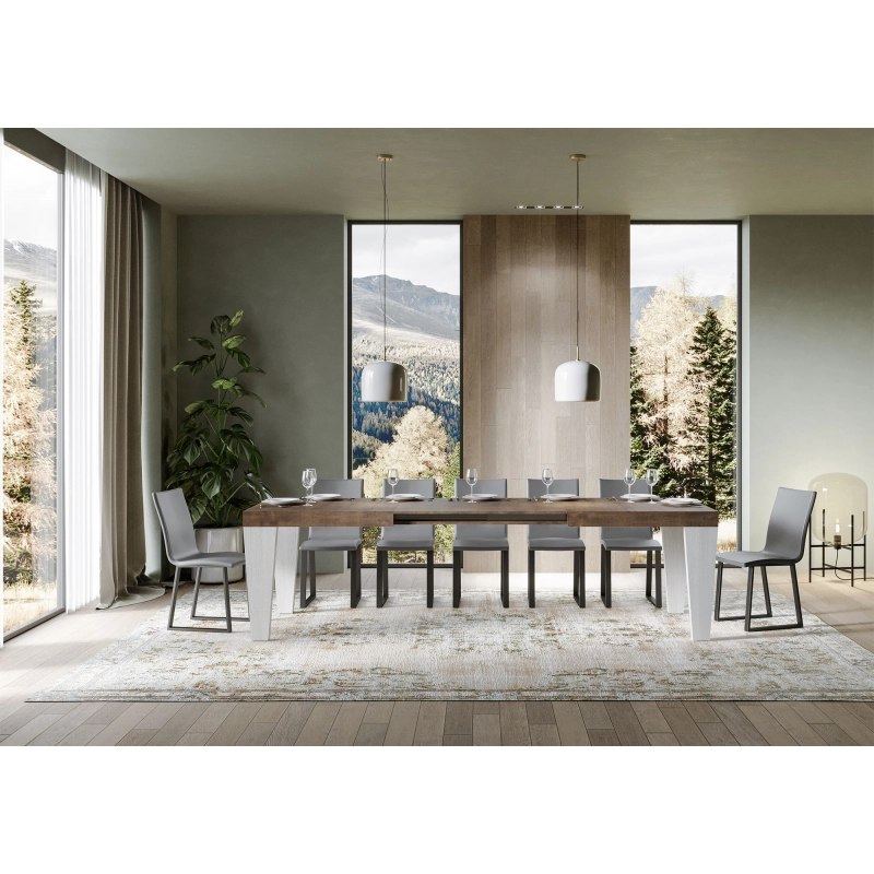 Tavolo allungabile 90x180/440 cm Spimbo Mix piano Bianco Frassino - - Noce/Bianco Frassino