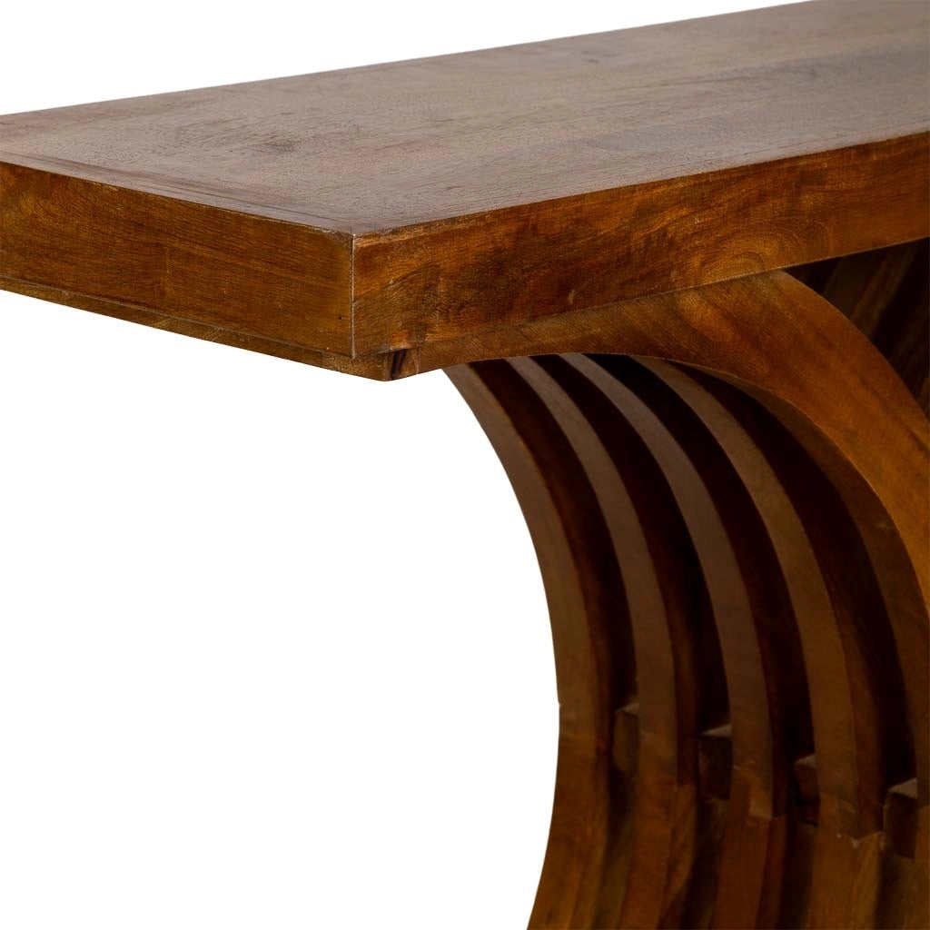 Tavolino da ingresso artigianale in legno marrone 100x30x82h cm