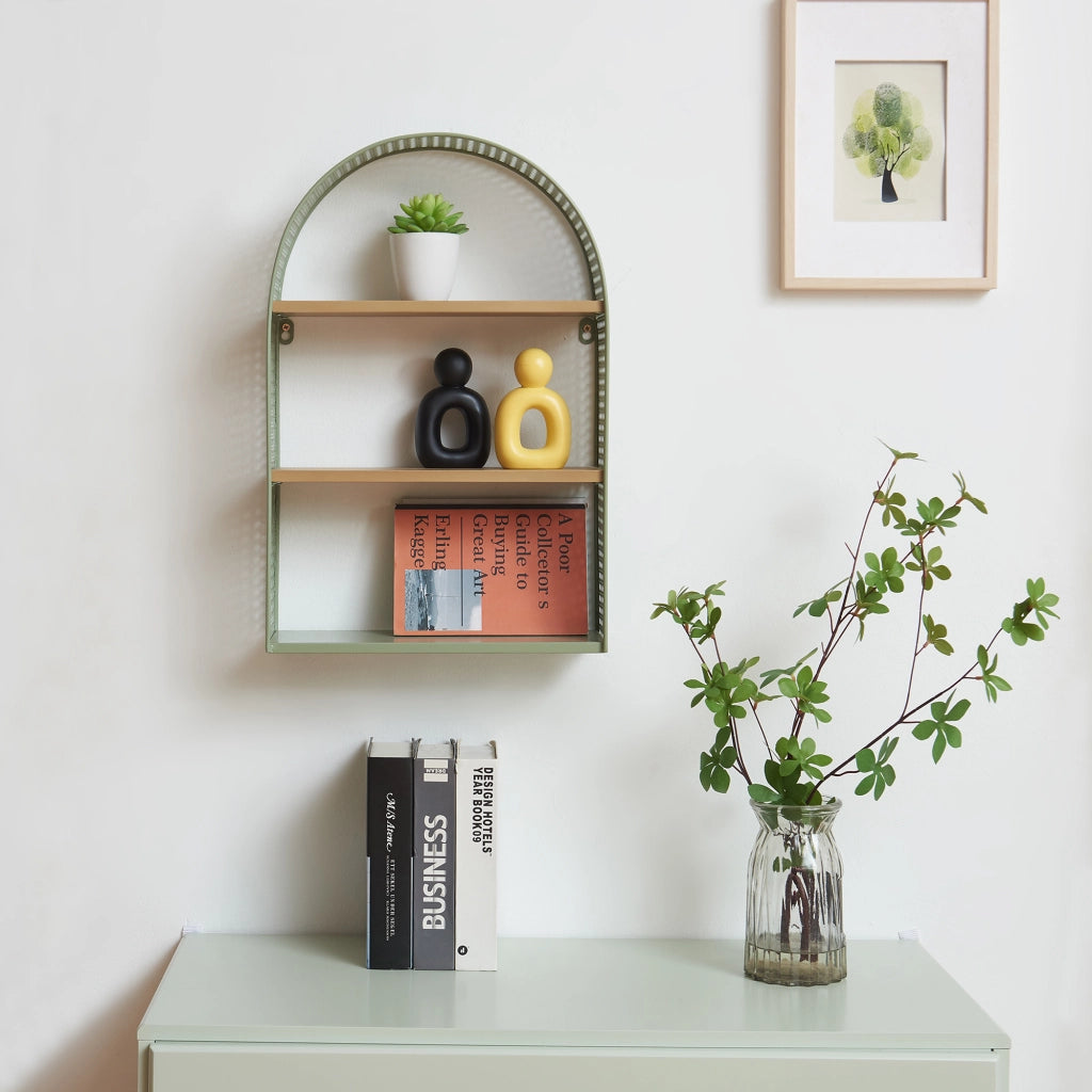 Scaffale da Parete Jäller Design Arcuato Traforato 53x35x14 cm Verde [en.casa]