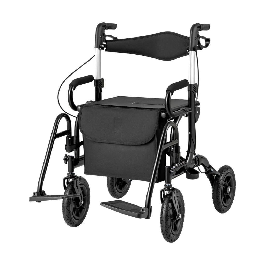 Deambulatore e sedia a rotelle pieghevole combinati 64 x 74 x 89 - 101,5 cm comfort ottimale design moderno in alluminio nero 20_0018207