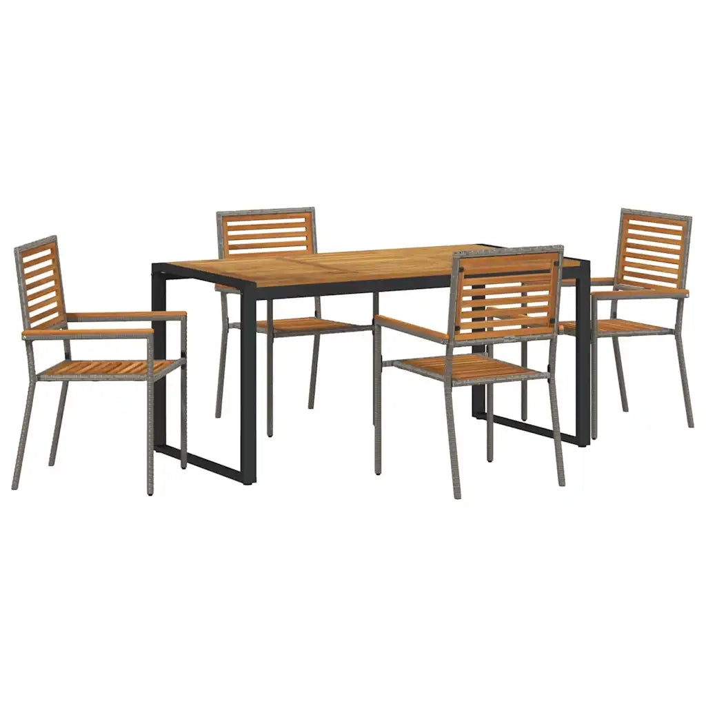 Set da Pranzo per Giardino 5 pcs Grigio e Marrone polyrattan