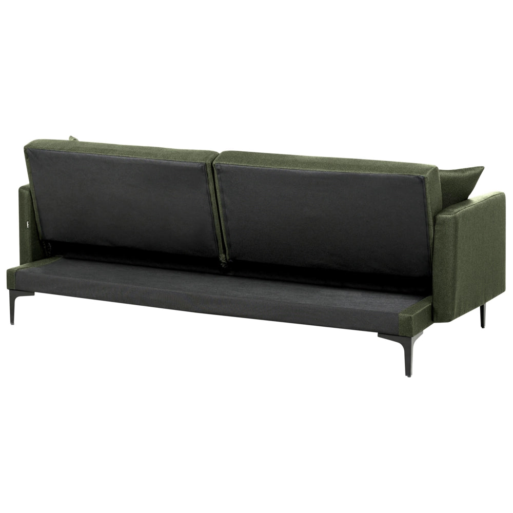 Divano letto moderno in tessuto verde scuro a 3 posti con schienale con bottoni gambe nero design moderno scandinavo