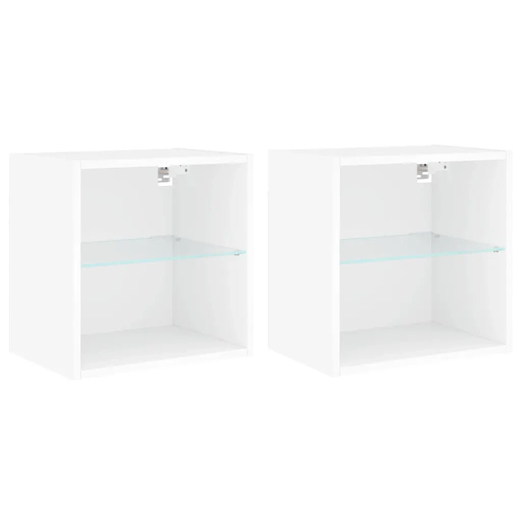 Set di 2 Comodini | Armadio da Notte | Mobiletto da notte con Luci LED a Parete Bianchi